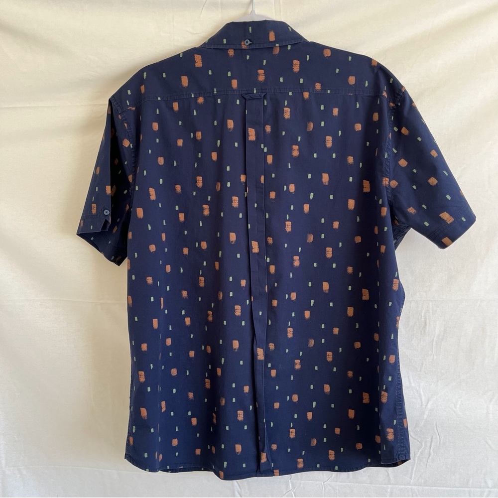 Ben Sherman The Original Stretch Fit Short Sleeve Button Up Blue Brown Shirt XL - Picture 2 of 11